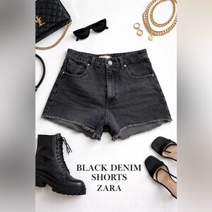Zara Black Washed Denim Cutoff Shorts